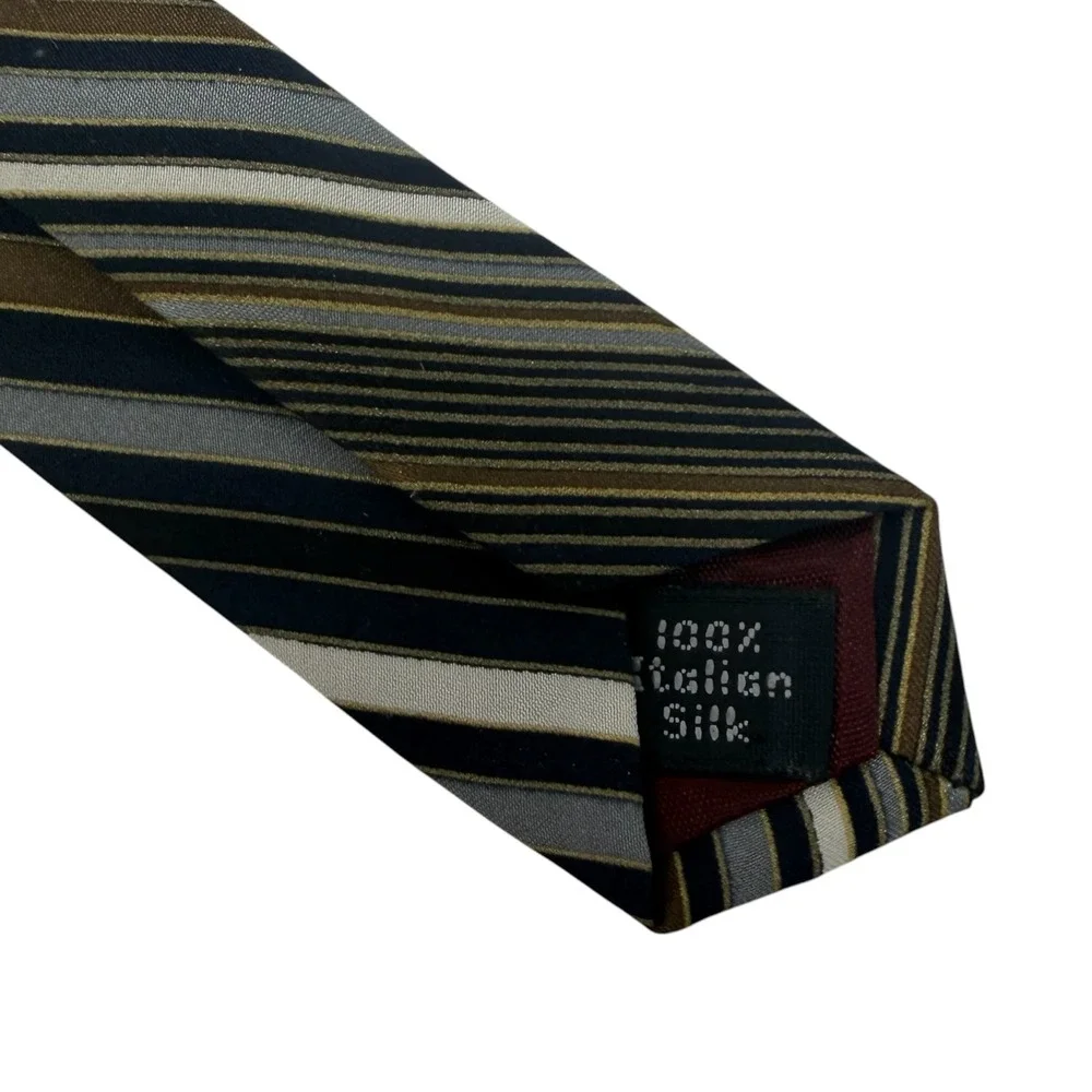 Vintage Zylos George Machado Silk Tie Art Deco Geometric Blue Gold Made USA